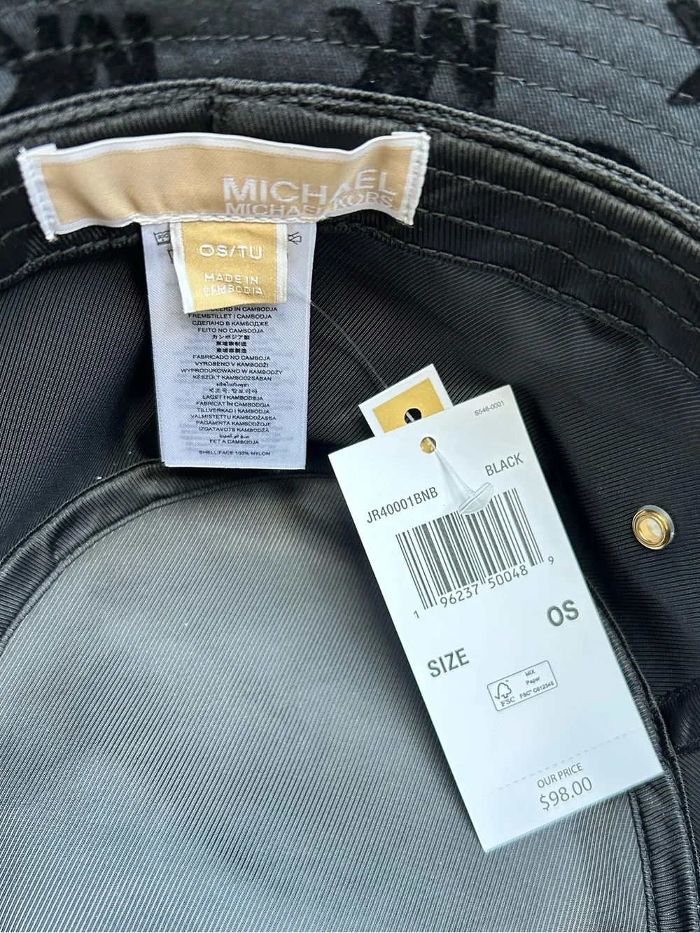 Michael Kors Logo Embossed Stretch Cotton Bucket Hat in Black NWT